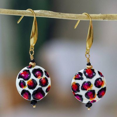 Primary image for Hand-Painted Red Spot-Themed Howlite Steel Dangle Earrings Red Spot Fantasy