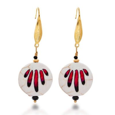 Alternate image for Hand-Painted Red Spot-Themed Howlite Steel Dangle Earrings Red Spot Fantasy
