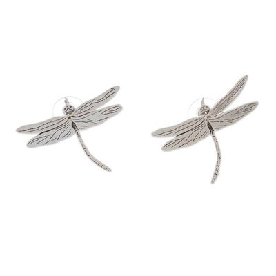 Alternate image for Dragonfly-Shaped Sterling Silver Drop Earrings from Mexico Divine Dragonfly