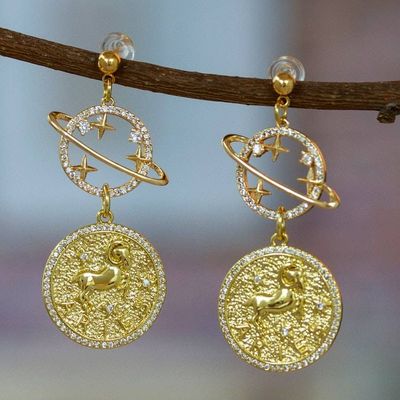 Primary image for Cosmos-Themed 24k Gold-Plated Brass Aries Dangle Earrings Aries Galaxy