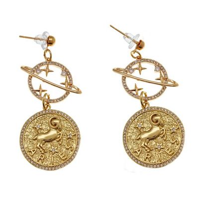 Alternate image for Cosmos-Themed 24k Gold-Plated Brass Aries Dangle Earrings Aries Galaxy