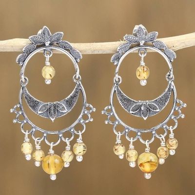 Primary image for Sterling Silver and Amber Chandelier Earrings from Mexico Shimmering Cascade