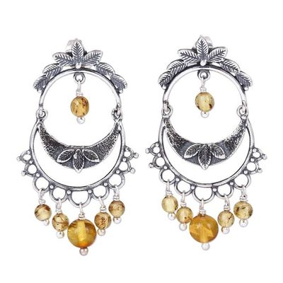 Alternate image for Sterling Silver and Amber Chandelier Earrings from Mexico Shimmering Cascade