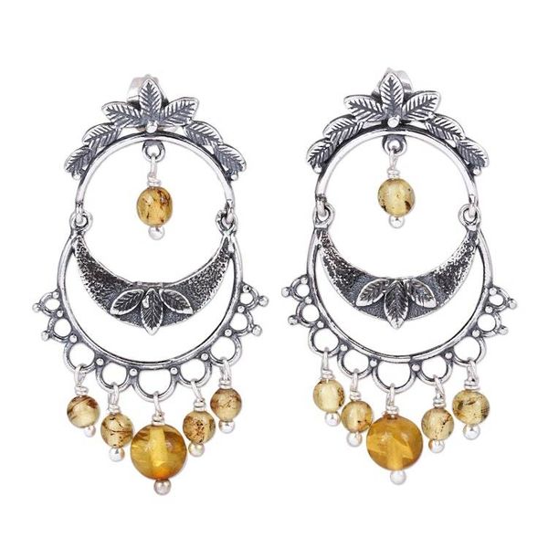 Alternate image for Sterling Silver and Amber Chandelier Earrings from Mexico Shimmering Cascade