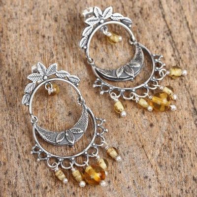 Alternate image for Sterling Silver and Amber Chandelier Earrings from Mexico Shimmering Cascade