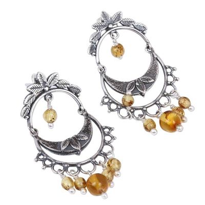Alternate image for Sterling Silver and Amber Chandelier Earrings from Mexico Shimmering Cascade
