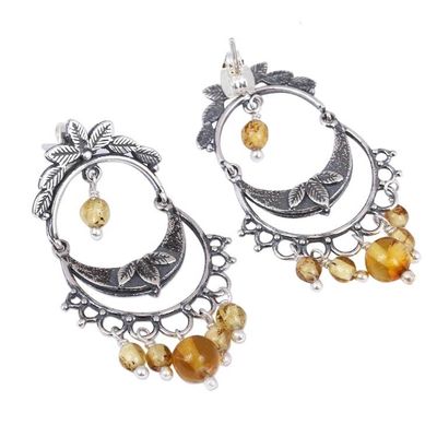 Alternate image for Sterling Silver and Amber Chandelier Earrings from Mexico Shimmering Cascade