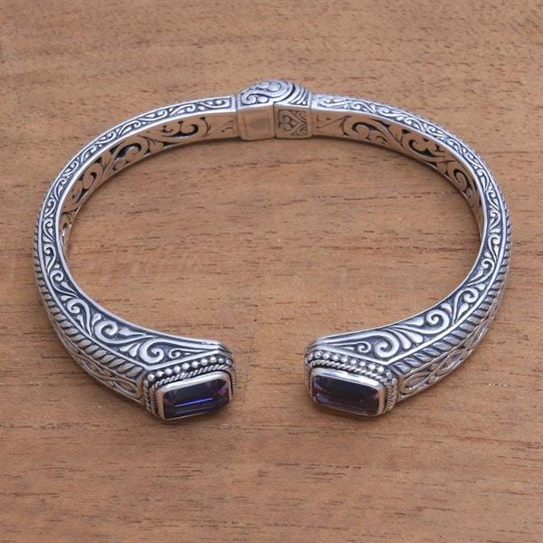 Alternate image for Helix Pattern Amethyst Cuff Bracelet from Bali Sukawati Helix
