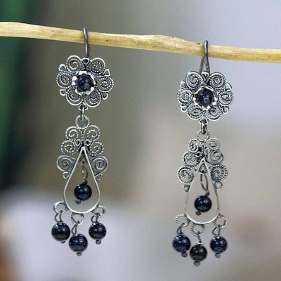 Primary image for Crystal Beaded Sterling Silver Chandelier Earrings Vintage Beauty