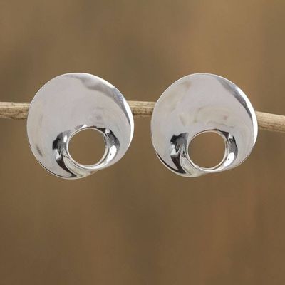 Primary image for Modern Sterling Silver Button Earrings from Mexico Dreamy Shape