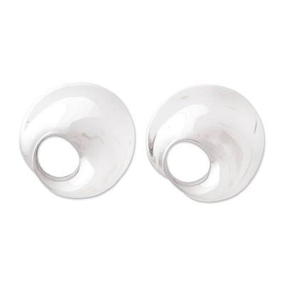 Alternate image for Modern Sterling Silver Button Earrings from Mexico Dreamy Shape