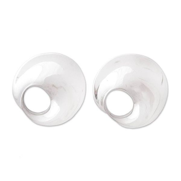 Alternate image for Modern Sterling Silver Button Earrings from Mexico Dreamy Shape