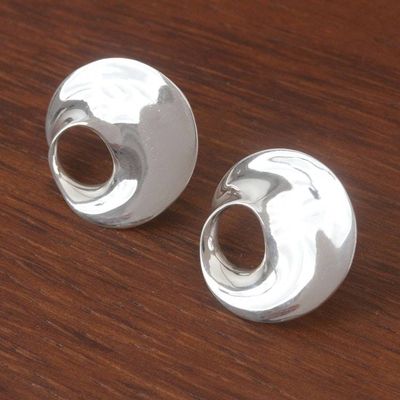 Alternate image for Modern Sterling Silver Button Earrings from Mexico Dreamy Shape
