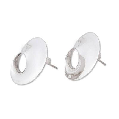 Alternate image for Modern Sterling Silver Button Earrings from Mexico Dreamy Shape