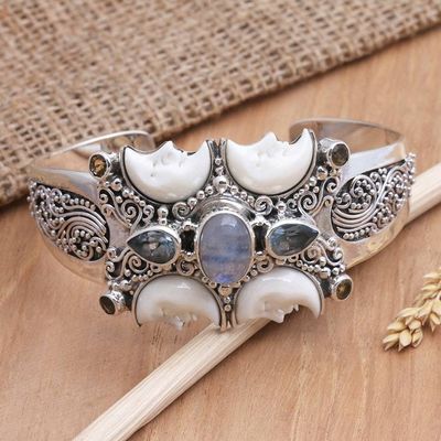 Alternate image for Rainbow Moonstone and Blue Topaz Cuff Bracelet Moon Children