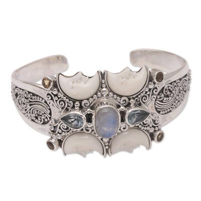 Alternate image for Rainbow Moonstone and Blue Topaz Cuff Bracelet Moon Children