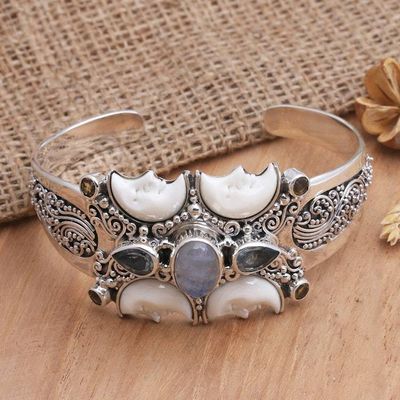 Alternate image for Rainbow Moonstone and Blue Topaz Cuff Bracelet Moon Children