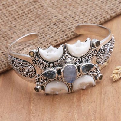 Alternate image for Rainbow Moonstone and Blue Topaz Cuff Bracelet Moon Children