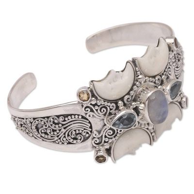 Alternate image for Rainbow Moonstone and Blue Topaz Cuff Bracelet Moon Children