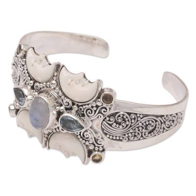 Alternate image for Rainbow Moonstone and Blue Topaz Cuff Bracelet Moon Children
