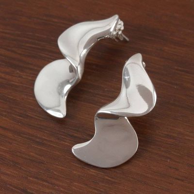 Alternate image for Modern Wavy Sterling Silver Drop Earrings from Mexico Waves of Time