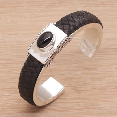 Alternate image for Braided Leather and Onyx Cuff Bracelet Remember Me