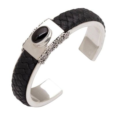 Alternate image for Braided Leather and Onyx Cuff Bracelet Remember Me