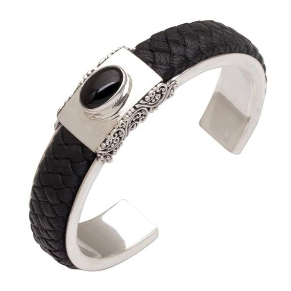 Alternate image for Braided Leather and Onyx Cuff Bracelet Remember Me