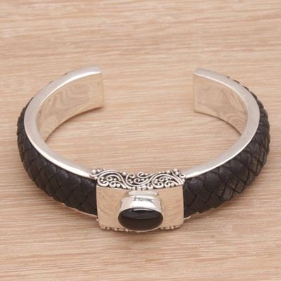 Alternate image for Braided Leather and Onyx Cuff Bracelet Remember Me