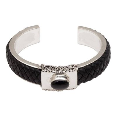 Alternate image for Braided Leather and Onyx Cuff Bracelet Remember Me