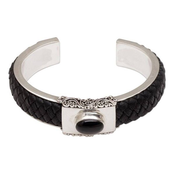 Alternate image for Braided Leather and Onyx Cuff Bracelet Remember Me