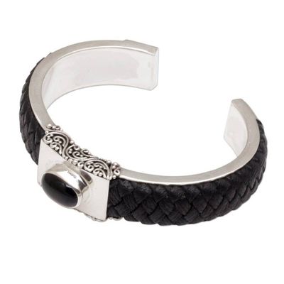 Alternate image for Braided Leather and Onyx Cuff Bracelet Remember Me