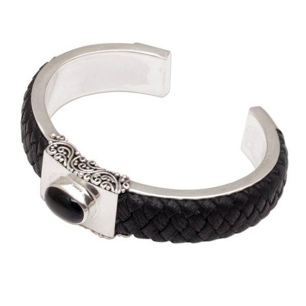 Alternate image for Braided Leather and Onyx Cuff Bracelet Remember Me