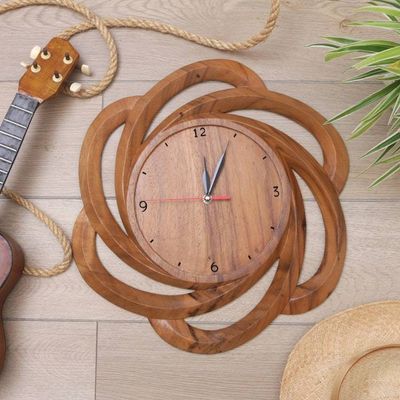 Alternate image for Hand-carved Wall Clock Crafted with Suar Wood in Indonesia Morning Windmill