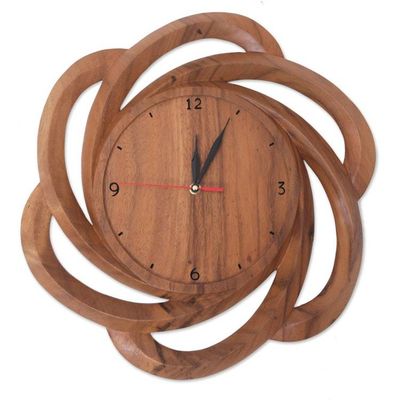 Alternate image for Hand-carved Wall Clock Crafted with Suar Wood in Indonesia Morning Windmill
