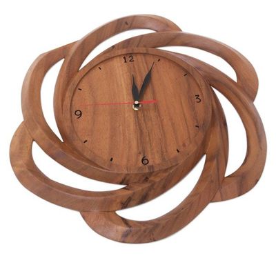 Alternate image for Hand-carved Wall Clock Crafted with Suar Wood in Indonesia Morning Windmill