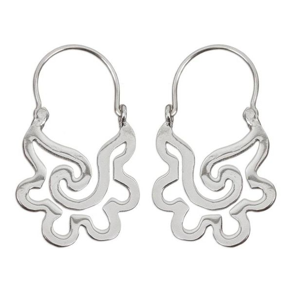Alternate image for Sterling Silver Hoop Earrings Aztec Seashell