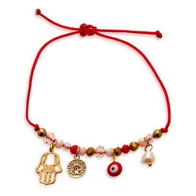 Alternate image for Adjustable 24k Gold-Plated Red Protection Charm Bracelet Red Shield