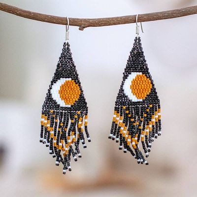 Alternate image for Handcrafted Beaded Waterfall Earrings with Eclipse Motif Enchanting Eclipse