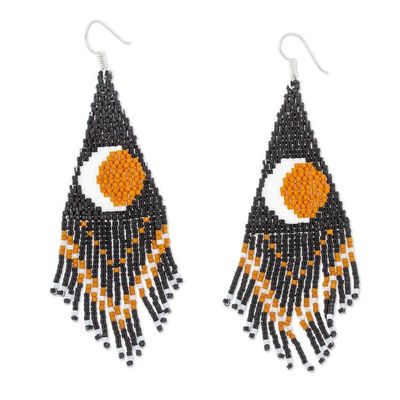 Alternate image for Handcrafted Beaded Waterfall Earrings with Eclipse Motif Enchanting Eclipse