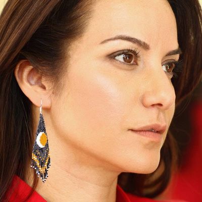Alternate image for Handcrafted Beaded Waterfall Earrings with Eclipse Motif Enchanting Eclipse
