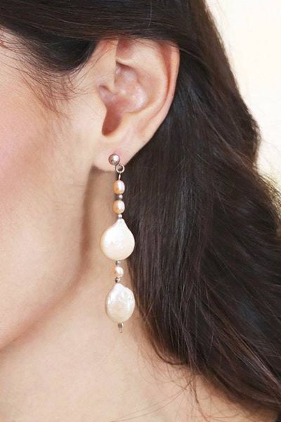 Alternate image for Natural Cream Cultured Pearl Dangle Earrings Made in Mexico Spheric Reef
