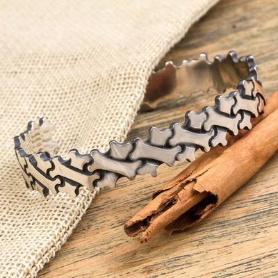 Alternate image for Hand Made Sterling Silver Cuff Bracelet Bone Motif Mexico Little Bones