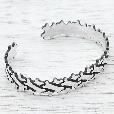 Alternate image for Hand Made Sterling Silver Cuff Bracelet Bone Motif Mexico Little Bones