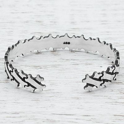 Alternate image for Hand Made Sterling Silver Cuff Bracelet Bone Motif Mexico Little Bones