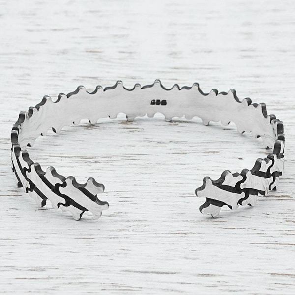 Alternate image for Hand Made Sterling Silver Cuff Bracelet Bone Motif Mexico Little Bones