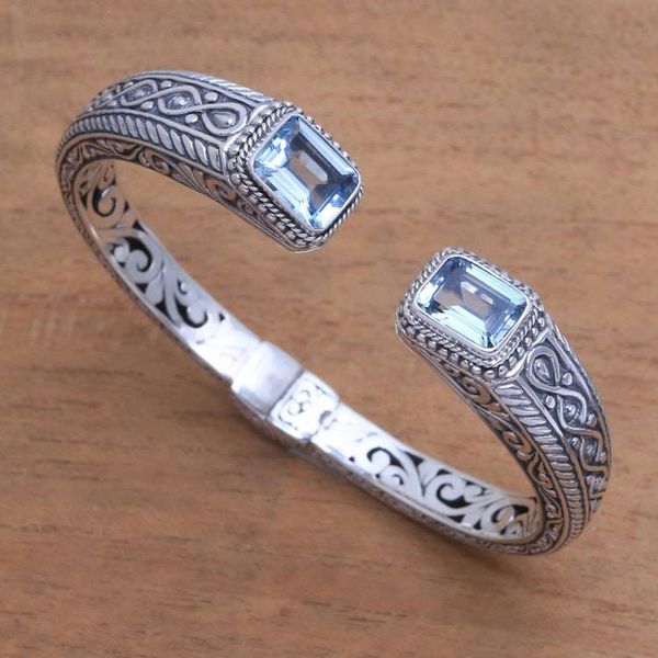 Alternate image for Helix Pattern Blue Topaz Cuff Bracelet from Bali Sukawati Helix