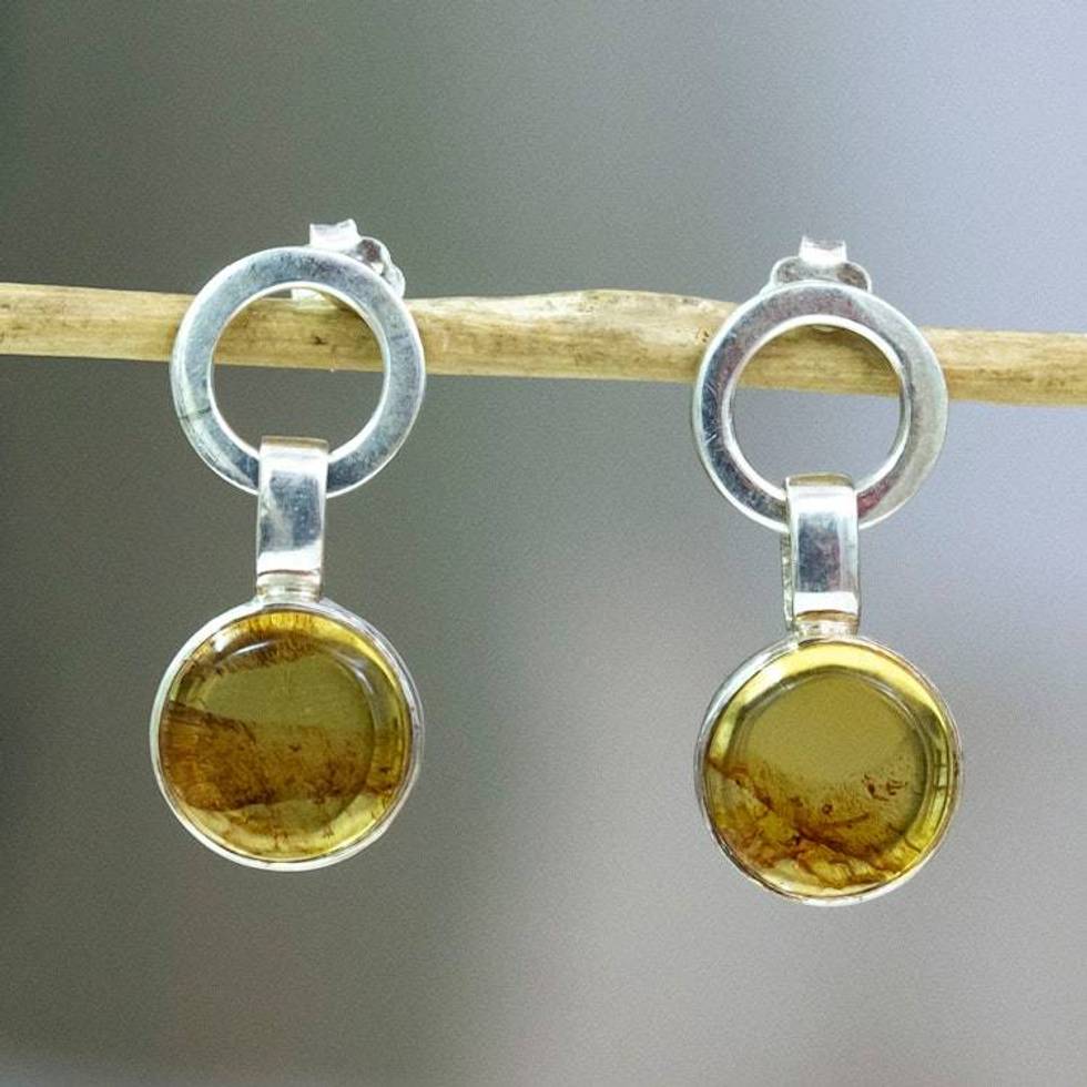 Modern Amber Dangle Earrings from Mexico 'Contemporary Flair'