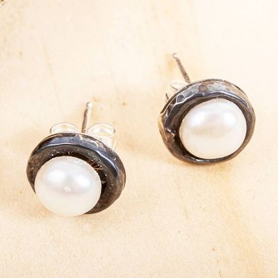 Primary image for Oxidized Silver Earrings with Cultured Pearls Light in the Darkness