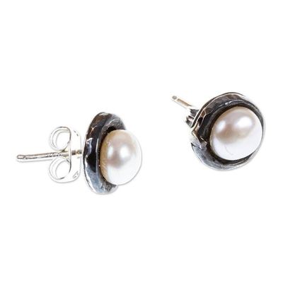 Alternate image for Oxidized Silver Earrings with Cultured Pearls Light in the Darkness